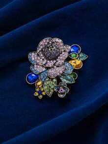 Heavy-Duty Luxury Design Rhinestone-Embellished Exquisite Rose Brooch For Women, Suitable As Suit, Banquet, And Party Accessory Gift - Multicolor - View 2