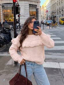 Women's Autumn/Winter New Elegant Pink Ruffle Knit Top, Suitable For Workplace Commute, Office Wear, Business Professional, Daily Casual Autumn - Pink - View 10