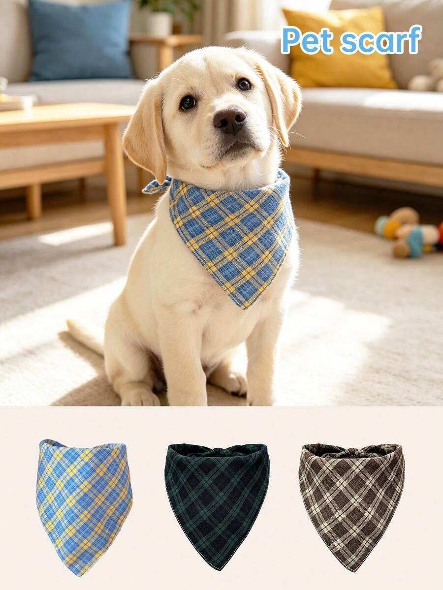 1pc Plaid Gentleman Style Pet Cat And Dog Scarf, Suitable For Holiday Gifts, Daily Life, Outdoor Garden Play, Fits Small To Medium Pets - Multicolor - View 1