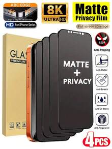 4pcs Matte Ceramic Frosted Privacy Screen Protector, Full Coverage, Delicate Touch, Smooth Texture, Anti-Fingerprint Anti-Glare, Ensures Privacy, Easy Installation, Long-Term Comfortable Use, Suitable Compatible With Iphone 17 Pro Max/17 Pro/17 Air/17/16E/16Pro Max/16 Pro/16 Plus/16/15 Pro Max/14 Pro Max/14/13/12/11. Phone Accessories And Compatible With Phone Cases, Perfect Gift For Family And Friends - Black - View 11