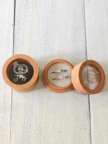 1 Piece Personalized Round Window Two‑Slot Ring Box, Beech Wood Acrylic Ring Box, Custom Ring Box For Engagement, Proposal, Wedding And Anniversary - Multicolor - View 3
