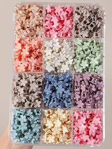 100/200pcs Random Color Morandi Tone Plum Blossom Flower Mini Hair Claw Clips, Simple Versatile Hair Clips For Girls, Girl, Suitable For Vacation Styling - Multicolor - View 1