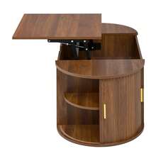 Modern Height-Adjustable Coffee Table, Adjustable Coffee Table For Living Room, Open Shelves And Hidden Storage, Sliding Doors, Ideal For Small Apartments And Home Offices - Walnut - View 9