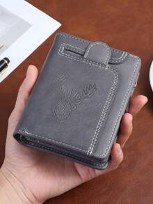 CarrKen 1pc Men's New Multi-Slot Multi-Function European & American Retro Short Solid Color Deer Head Zipper Wallet - Multicolor - View 8