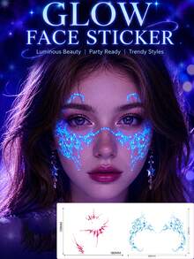 2Pcs UV Fluorescent Face Stickers, Lace And Spider Web Temporary Tattoos, Waterproof Facial Decor Stickers For Rave Festival Halloween Party, Lasts 2‑5 Days - Multicolor - View 4