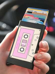 Retro Cassette Tape Print Pop‑Up Card Holder, Card Wallet, Hidden Card Slots For Any Card,Music Lover Gift,Commute Travel Dorm Use, Holiday Gift - Multicolor - View 2