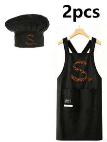Leopard Print Letter Apron And Chef Hat Set, Fashionable Kitchen Cooking Baking Apron With Pockets, Cross Back Design Apron, Multi-Functional Home Workwear, Practical Daily Cooking Equipment Accessory, Ideal Gift For Women, Mothers, Wives, Friends, Housewarming Gift, Perfect For Home Kitchen, Baking Enthusiasts, Crafts, BBQ Family Activities, Decorative Practical Kitchen Equipment, Personalized Initial Print Gear, Thoughtful Holiday Surprise Gift, Comfortable Daily Wear For Cooking And Housework - Multicolor - View 15