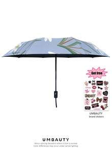 UMBAUTY Umbrella, Blue Base With White Floral Pattern, Portable Travel, Sun Protection & Rainproof, 8-Rib Reinforced Frame, One-Click Open/Close, Black Coating SPF 30+ Sun Protection, Heat Reduction & Waterproof Fabric, Automatic Dual-Use Umbrella For Sunny And Rainy Days - Multicolor - View 2