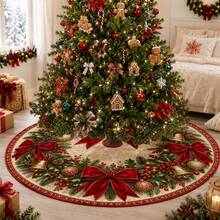 1 buah Alas Pohon Natal Bermotif, Dekorasi Liburan Warna Elegan, 5 Ukuran, Hadiah Liburan Unisex, Cocok untuk Dekorasi Rumah dan Pesta Natal - Karangan bunga pita merah beludru vintage - View 9