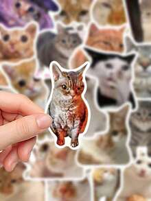50pcs Cat Expression Stickers For Notebook, Phone Case, Fun Decorative Stickers, Back To School - Multicolor - View 5