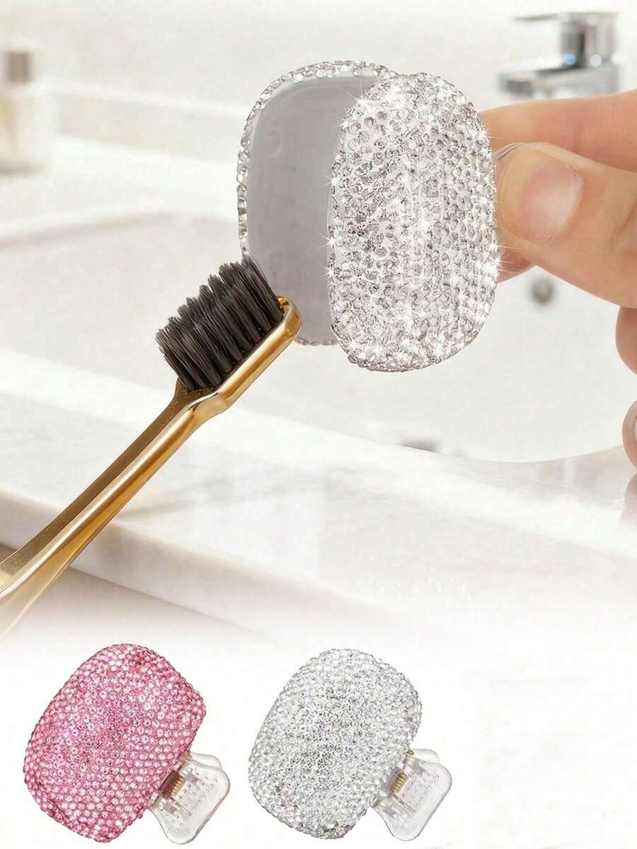 Colorful Rhinestone Toothbrush Cap, Dustproof Toothbrush Protective Sleeve With Drainage Hole Holder, Portable Toothbrush Head Storage Clip, Suitable For Bathroom, Home, Travel, Unisex, Travel Essential, Back To School And Christmas - Multicolor - View 1
