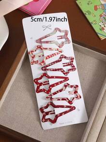 5/10/20/36pcs Red Leopard Print Star Plaid Hair Clips For Women, Flyaway Hair BB Clips, Forehead Side Bangs Hair Clips, New Year Hair Accessories, Daily Use - Multicolor - View 5