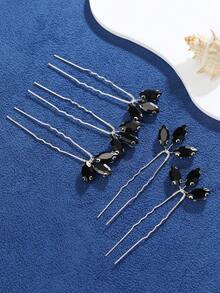 5pcs Women's Emerald Rhinestone Bridal Hair Clips, Shiny Wedding Bridesmaid U-Shaped Hair Pins, Prom Party Hair Accessories, Multiple Colors Available - Multicolor - View 10