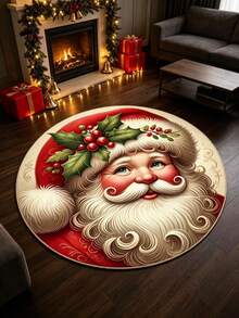 1pc Round Santa Claus Decorative Rug, Decorative Rug, Bedroom Decor, Small Rug, Rug, Home Decor, Living Room Rug, Living Room Small Rug, Bedroom Rug, Living Room Home Decor, Outdoor Rug, Washable Rug - Multicolor - View 4