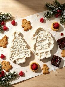 Christmas Snowman Tree Silicone Mold 2-Pcs, Candy Mold Fondant Mold Cake Decorating Tool Baking Tray, Easy-Release DIY Mold For Fondant Baking Clay Crafts, Reusable Kitchen Baking Supplies - Beige - View 2