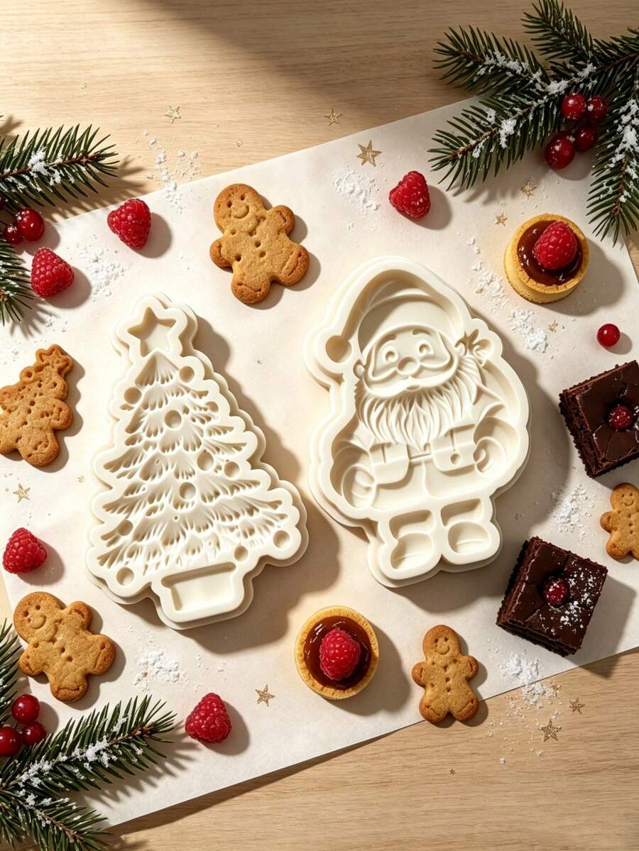 Christmas Snowman Tree Silicone Mold 2-Pcs, Candy Mold Fondant Mold Cake Decorating Tool Baking Tray, Easy-Release DIY Mold For Fondant Baking Clay Crafts, Reusable Kitchen Baking Supplies