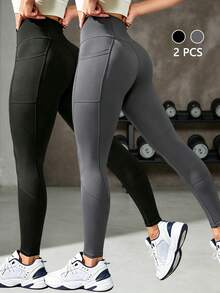 Women Leggings - Black + Grey Two-piece Pack - View 1
