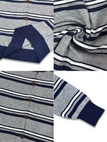 Slouchy Contrast Color Striped Round Neck Knitted Cardigan Single-Breasted Top Women Autumn/Winter Versatile Slimming Knitwear - Grey - View 8