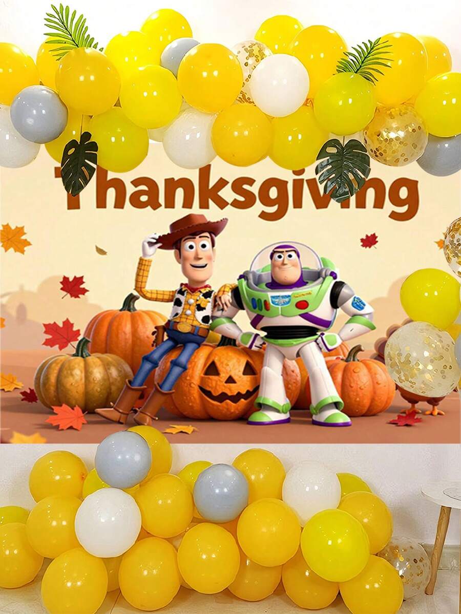 Disney Toy Story Halloween Wall Decor, 4 Autumn Turkey Pumpkin Patterns, Party Photo Backdrop, Festival-Themed Scene Decoration Tapestry - Multicolor - View 1