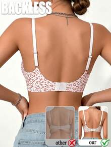 Women's Wireless Leopard Print Push-Up Bra, Seamless Bra With Removable Pads, Comfortable Lift, Basic Lingerie - Multicolor - View 8