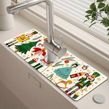 1pc Merry Christmas Faucet Mat, Nutcracker Sink Faucet Absorbent Pad, Drainage Mat, Suitable For Kitchen, Bathroom Sink, Countertop, Drainage Mat, Diatomaceous Earth Material, Trimmable, Quick Dry Mat - Multicolor - View 5