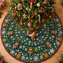 1pc Cartoon Reindeer Gift Snowflake Pattern Christmas Tree Skirt, Elegant Color Holiday Decoration, 5 Sizes, Unisex Holiday Gift, Suitable For Home And Party Christmas Decor - Cartoon Reindeer Gift Snowflake - View 2