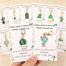 11pcs/1pc Fun Cactus Plant Keychain Set With PositiveEncouragement Greeting Cards, Suitable For BackpackStudy, Work Progress Motivation, Support Gift - Multicolor - View 2