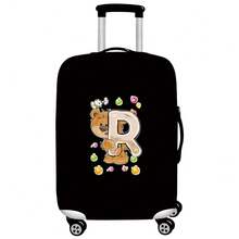 Black Elastic Luggage Cover, Cartoon Teddy Bear Candy Letter Initial Print, Dustproof Luggage Sleeve, Travel Accessory, Luggage Not Included - Black - View 6