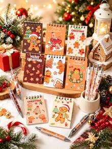 1set, Gingerbread Man Pen And Notebook For Christmas Gift, Gingerbread And Christmas Tree Patterns Gift Packs, Suitable For Xmas Party Suppleis, For Christmas Party Gifts, Gingerbread Themed Events And Classroom Rewards - Gingerbread Man Notebook and Pen Set - View 6