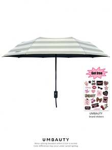 UMBAUTY Umbrella, Gray Apricot And White Striped Pattern, Portable Travel, Sun Protection And Rainproof, 8-Rib Reinforced Frame, One-Click Open/Close, Black Coating SPF 30+ Sun Protection, Heat-Reducing And Waterproof Fabric, Dual-Use Automatic Umbrella For Sunny And Rainy Days - Multicolor - View 9