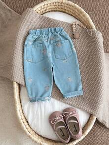 Baby Blue Patchwork Distressed Elastic Waist Casual Long Pants, All-Season Comfortable Breathable Children's Casual Pants - Blue - View 3