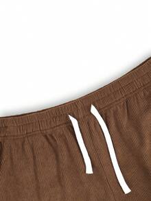 Men's Corduroy Cargo Pants With Elastic Drawstring Waist, Multiple Pockets, Wide Leg Casual Long Pants, Autumn/Winter - Coffee Brown - View 5