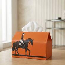 1PC Orange PU Leather Tissue Box Cover With Horse Pattern, Elegant Decorative Tissue Holder, Durable Easy To Clean Wipeable Tissue Box For Living Room Bedroom Office - Burnt Orange - View 10