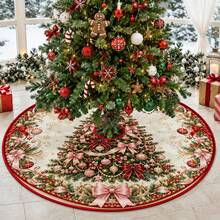1 buah Alas Pohon Natal Motif Karangan Bunga Tengah, Dekorasi Liburan Warna Elegan, 5 Ukuran, Hadiah Liburan Unisex, Cocok Untuk Dekorasi Rumah dan Pesta Natal - Karangan Bunga Pohon Natal Pusat - View 7