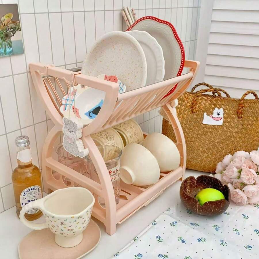 1‑Piece Kitchen Storage Rack, Tableware Drying Rack, Double‑Layer Dish Drainer For Bowls, Plates And Chopsticks, Countertop Utensil Organizer - Multicolor - View 1