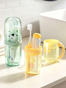 Cute Cartoon Travel Toothbrush Cup, Portable Leak-Proof Toothpaste Storage Box, Detachable Plastic Mouthwash Cup, Suitable For Business Travel, Camping, Bathroom, Home Use - Multicolor - View 1