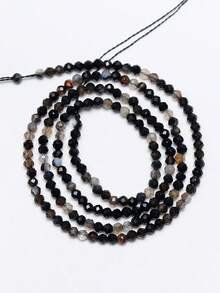 1 Strand 2/3/4mm Faceted Black Agate Beads Round Natural Stone Beads Loose Beads For Jewelry Making DIY Bracelet Necklace Accessories - Multicolor - View 8