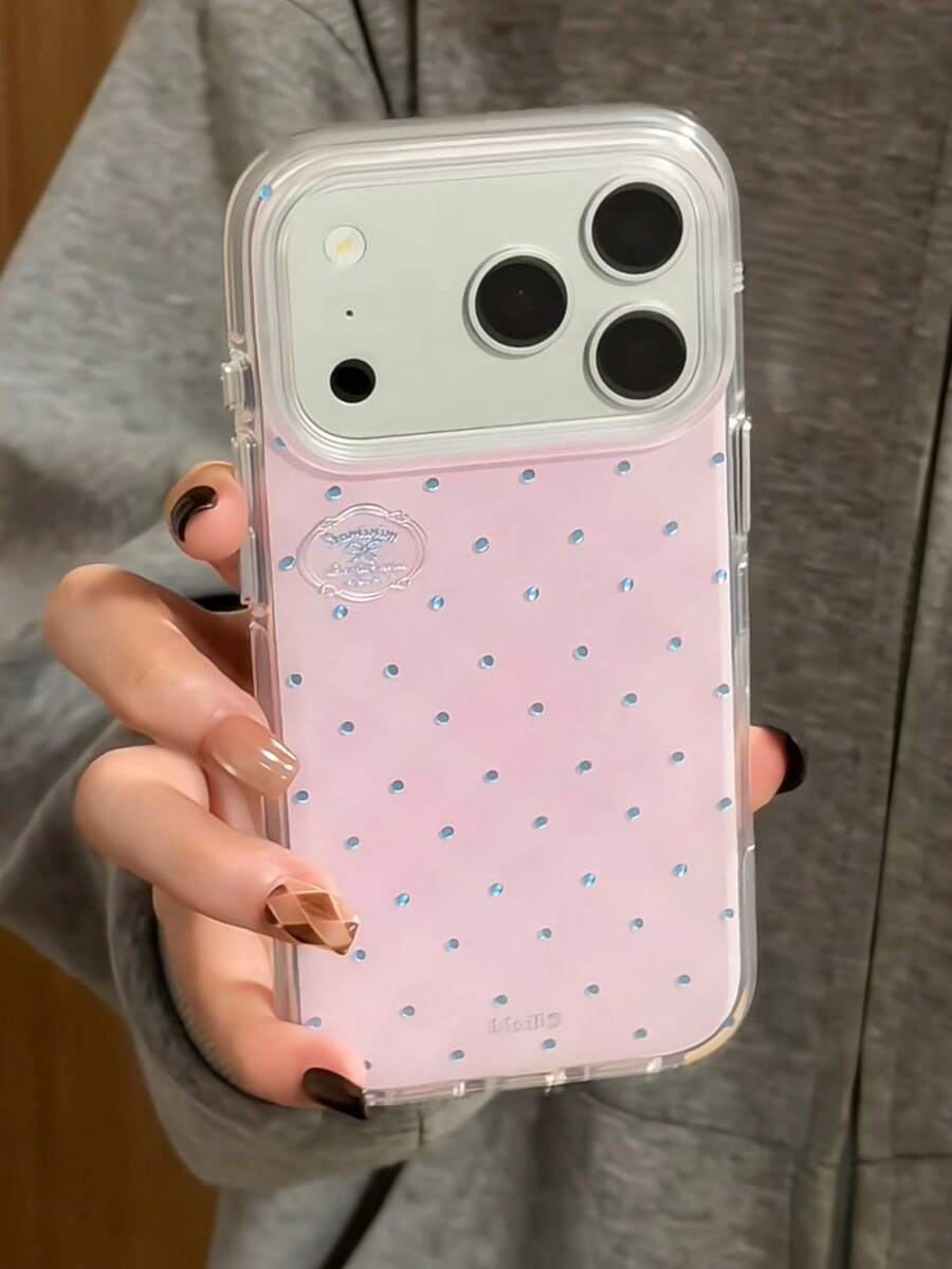 Vintage Rhombus Pattern Gold Polka Dot Silicone Phone Case Compatible With Iphone 17, 17 Pro Max, 16, 16 Pro, 15, Full Coverage Anti-Drop Soft Shell, Creative Women's Style - Pink - View 1