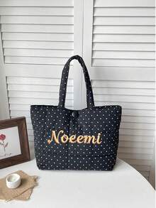 1PC Embroidered Customized Text Winter New Cotton Padded Gift Bag, Commuter Shopping Shoulder Bag, Fashionable Quilted Large Capacity Solid Color Down Cotton Fabric Casual Bag, Gift For Friends, Mom New Year Christmas - Multicolor - View 4