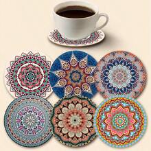 6pcs/Set 3.94X3.94 Inch Colorful Mandala Art Acrylic Coasters, 2D Colorful Mandala Art Coasters, Suitable For Patio Table, Kitchen, Living Room, Best Art Gift For Family - Multicolor - View 2