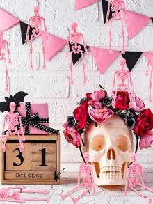 12/6 Pcs Mini Pink Halloween Skull With Hemp Rope, Small Plastic Skeleton, Suitable For Holiday Decoration Or Party Supplies, Ideal Choice For Halloween Party Decoration - View 6
