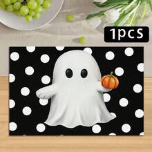 1/4/6pcs Alas Meja Seri Halloween Motif Polkadot Hitam Putih Hantu & Lucu, Alas Meja Tahan Panas untuk Melindungi Meja Dapur/Makan di Rumah, Dekorasi Pesta - MultiWarna - View 16