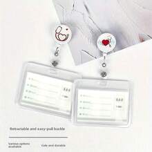 1 Set Doctor/Nurse Transparent Badge Card Holder, Retractable Badge Reel, Medical Element ID Card Clip - Multicolor - View 2