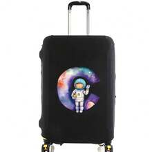 Elastic Luggage Cover, Cute Astronaut Galaxy Initial Print, Black Scratch-Resistant Luggage Protector, Travel Accessory, Luggage Not Included - Black - View 88