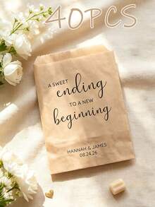 Personalized Wedding Favor Paper Bags, Customized Name & Date Gift Bags, Kraft Paper Bags, Suitable For Bridal Shower, Reception, Party Guest Favors - Multicolor - View 16