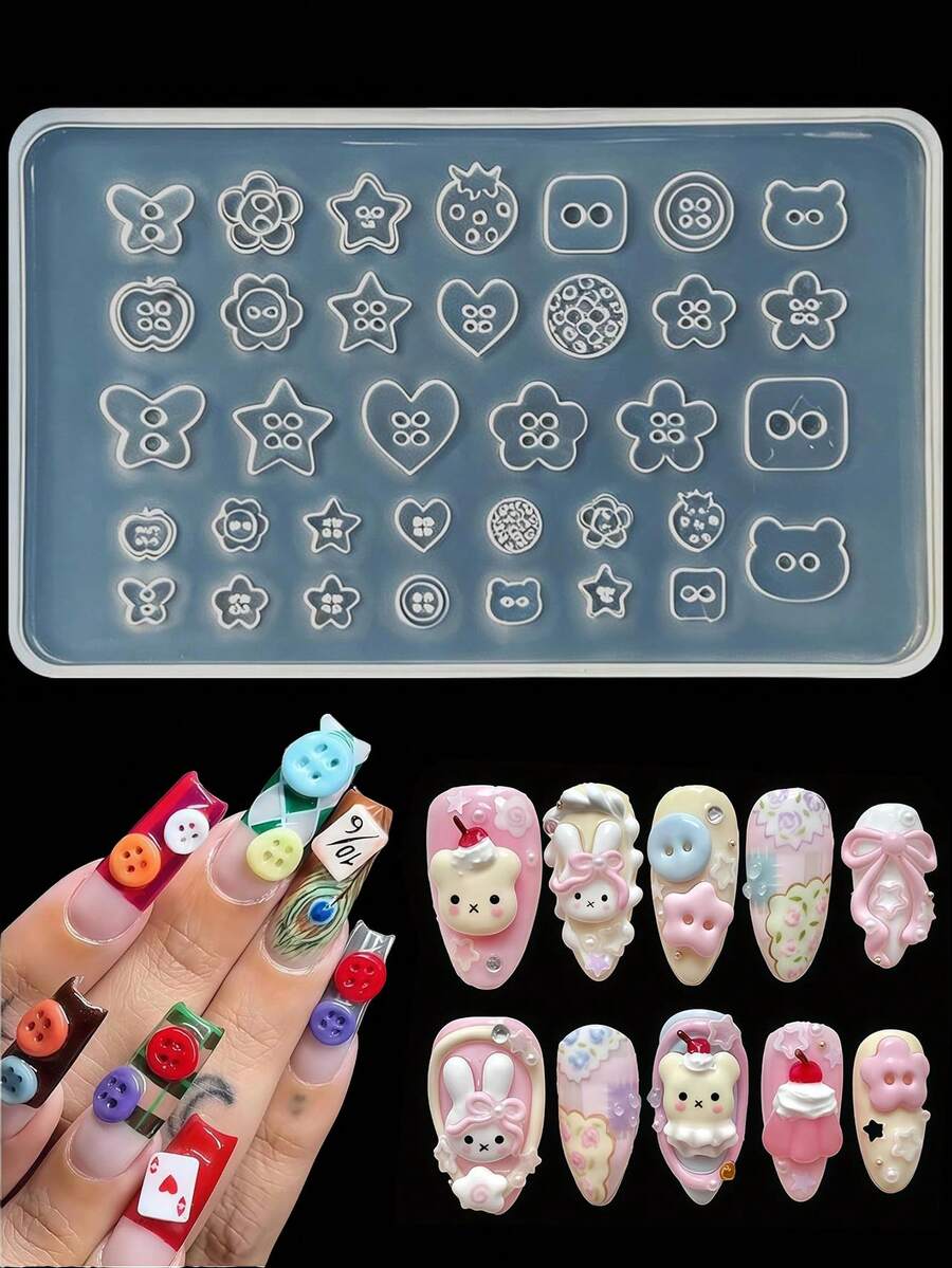 3D Button Nail Art Mold Silicone Tool, Jewelry Nail Art Pendant Resin Mold, Jewelry Accessories Handmade Material