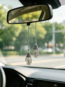 1pc Halloween Car Rearview Mirror Hanging Decoration Pendant, Alloy Skeleton Hand Claw, Car Interior Decoration Accessory, Car Ornament - A - View 1