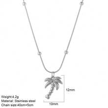 Minimalist Silver Ocean Style Pendant Stainless Steel Necklace, Small Fish Whale Palm Tree Round Bead Snake Chain, Personalized Women's Vacation Collarbone Chain Accessory - Silver - View 12