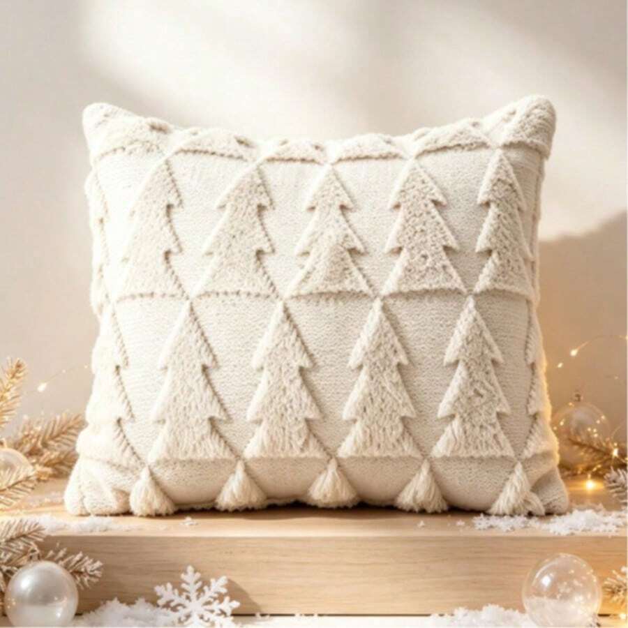Christmas-Themed Plush Pillowcase With An Embroidered Christmas Tree Design-Perfect For Creating A Festive Christmas Atmosphere And Adding A Touch Of Holiday Cheer To Your Living Room (Pillow Insert Not Included) - Multicolor - View 1