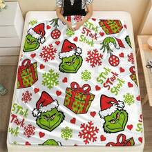 The Grinch 1pc Christmas Theme Throw Blanket, Green Monster Pattern Flannel Home Holiday Decorative Blanket - Multi-color - View 4